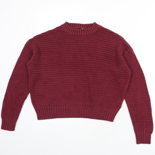 Divided by H&M Womens Red Round Neck Cotton Pullover Jumper Size XS