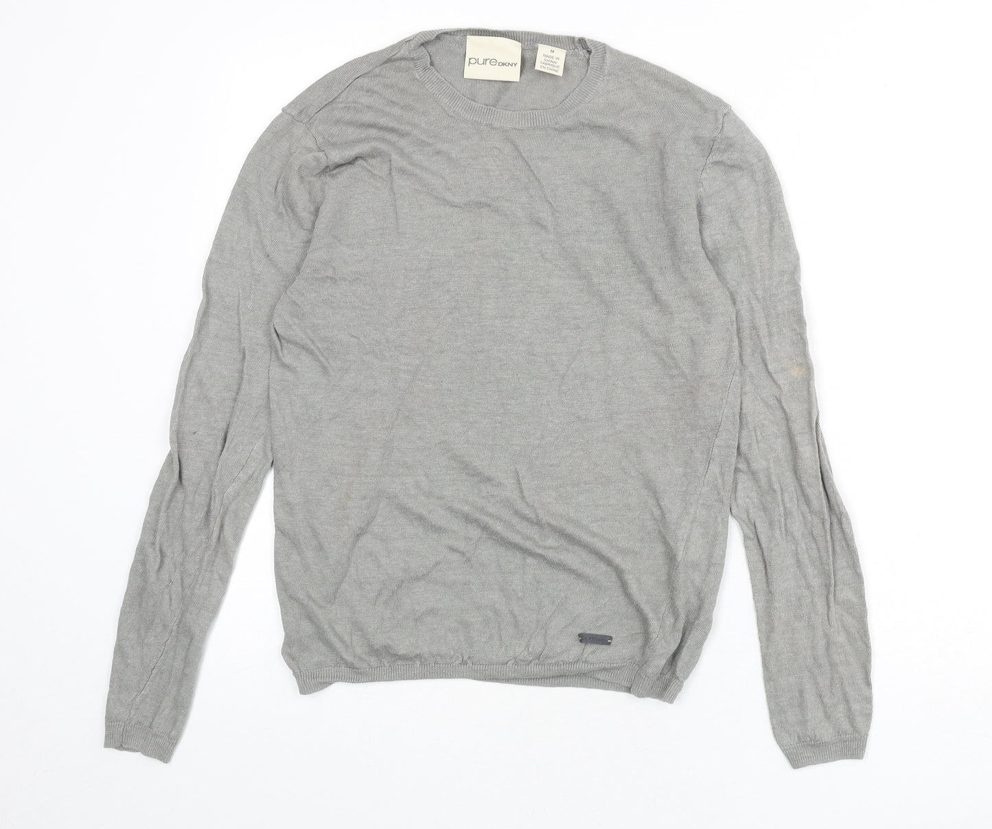 DKNY Pure Womens Grey Round Neck Linen Pullover Jumper Size M