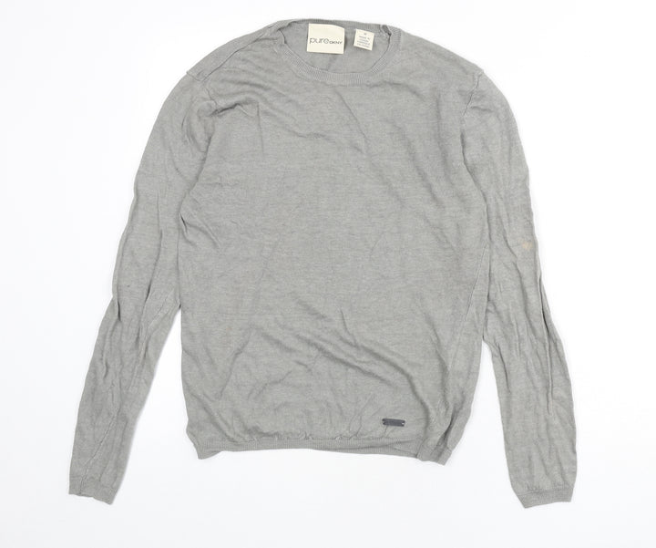 DKNY Pure Womens Grey Round Neck Linen Pullover Jumper Size M