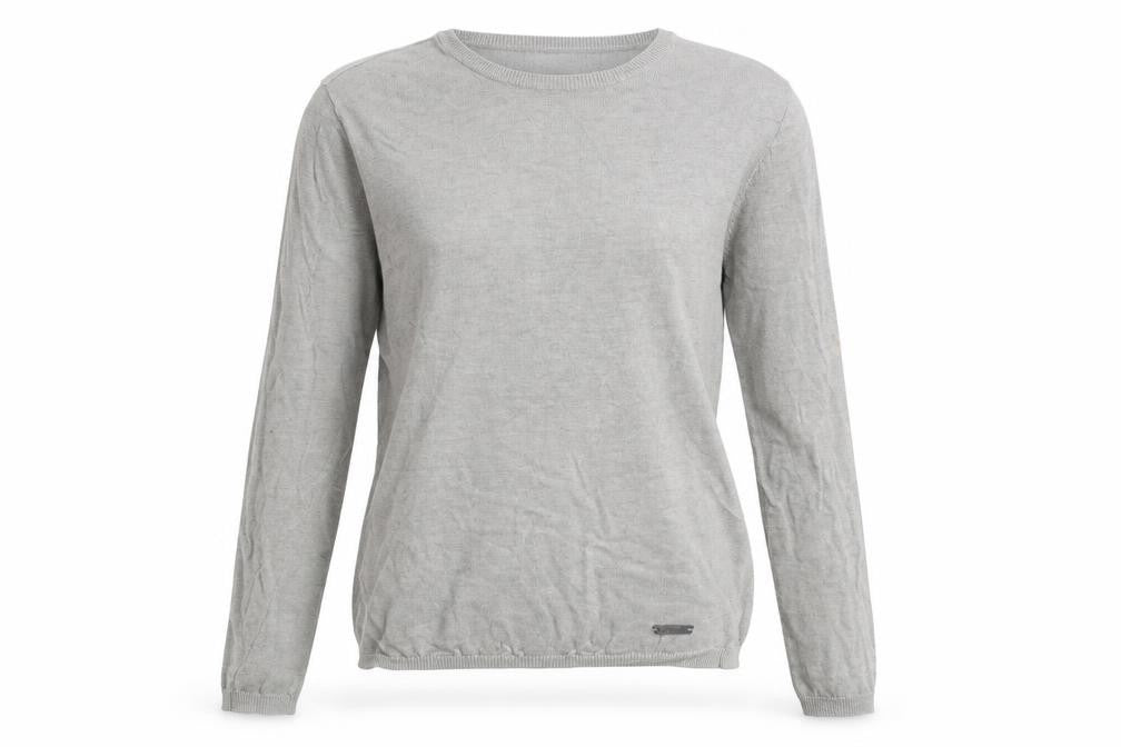 Front view of DKNY Pure women’s grey round neck linen jumper, size M