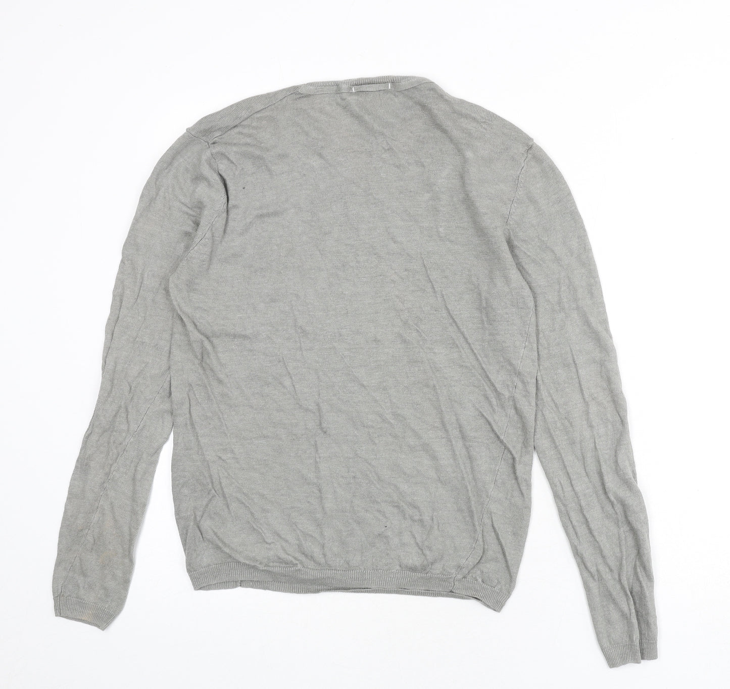 DKNY Pure Womens Grey Round Neck Linen Pullover Jumper Size M