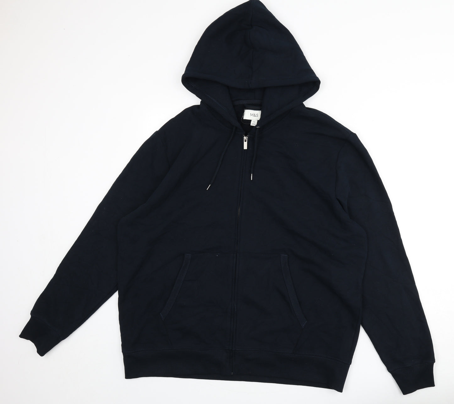 Marks and Spencer Mens Blue Cotton Full Zip Hoodie Size 2XL