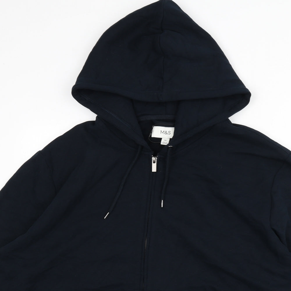 Marks and Spencer Mens Blue Cotton Full Zip Hoodie Size 2XL