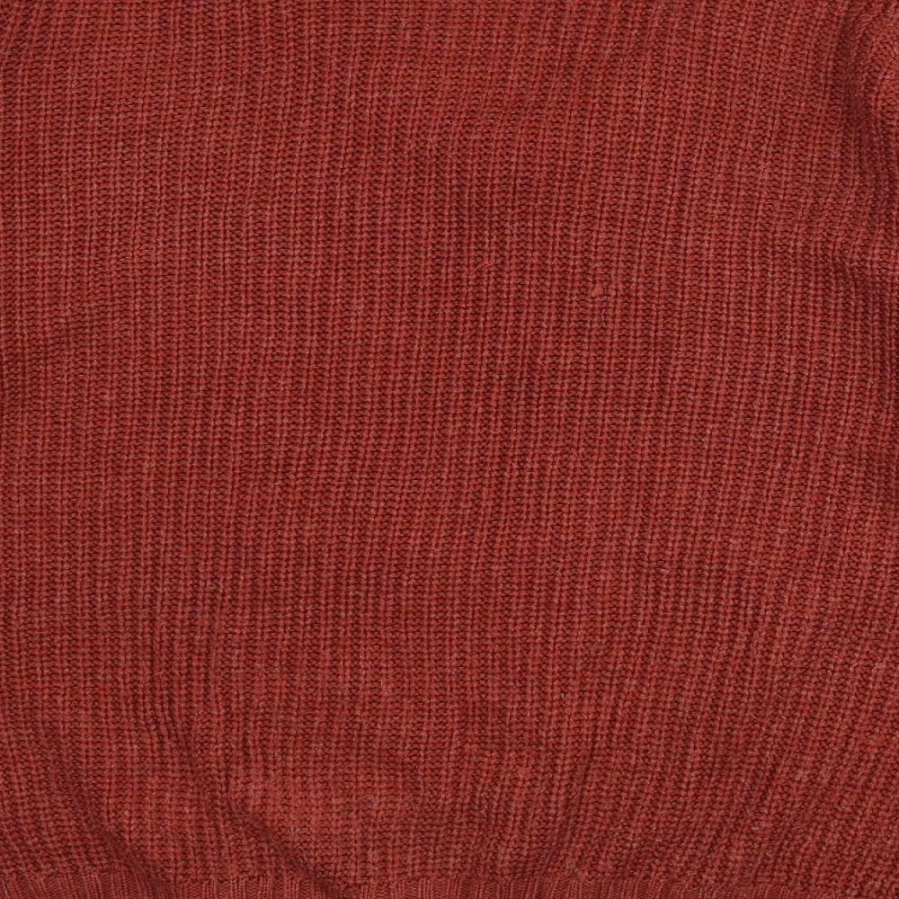 EWM Mens Orange V-Neck Acrylic Pullover Jumper Size L Long Sleeve