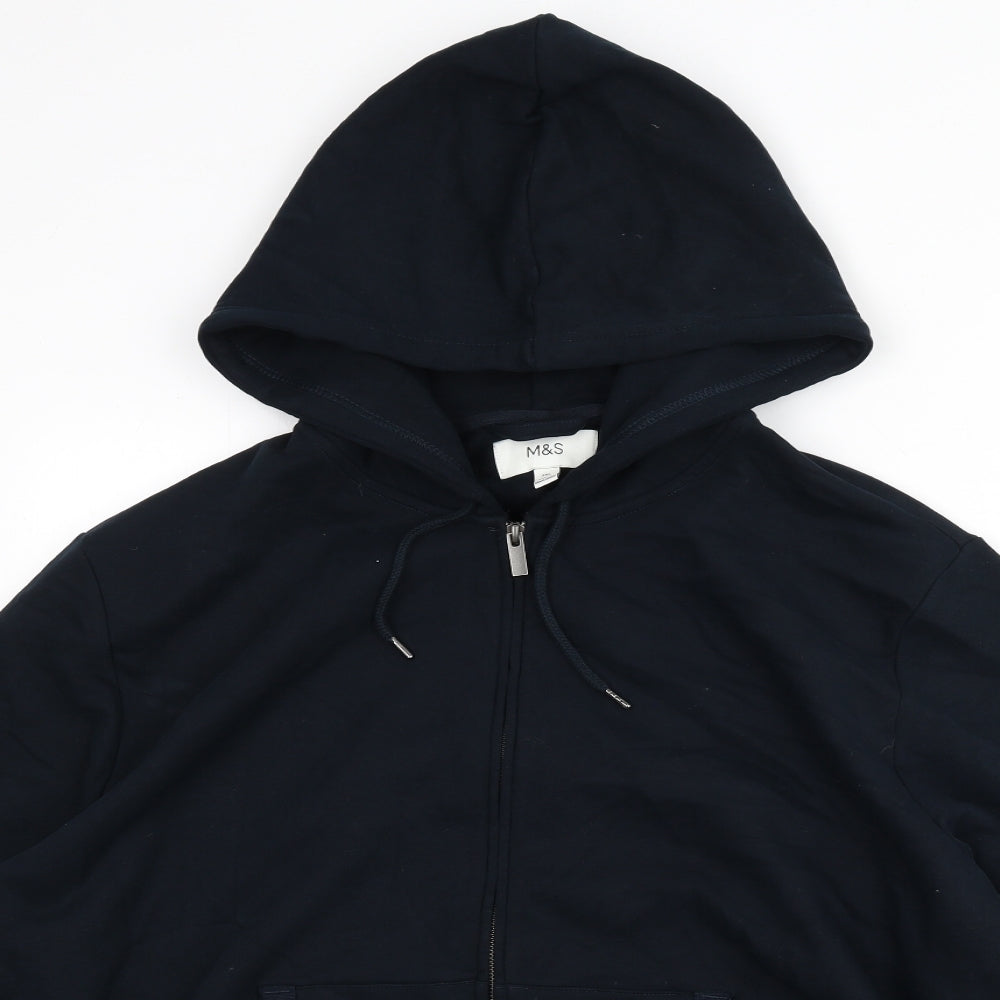 Marks and Spencer Mens Blue Cotton Full Zip Hoodie Size 2XL