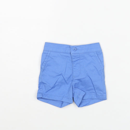 Marks and Spencer Boys Blue Cotton Cropped Trousers Size 0-3 Months Button