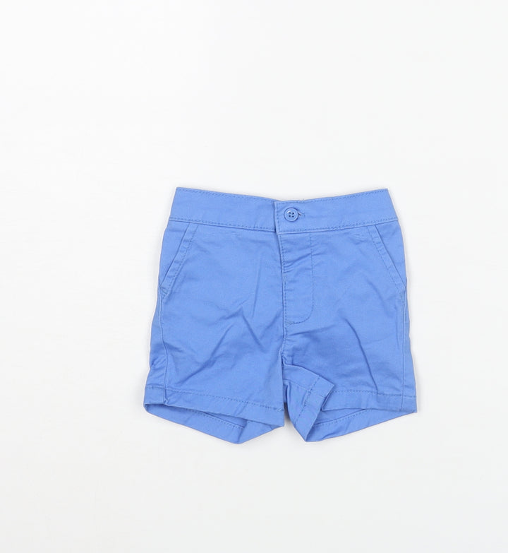 Marks and Spencer Boys Blue Cotton Cropped Trousers Size 0-3 Months Button