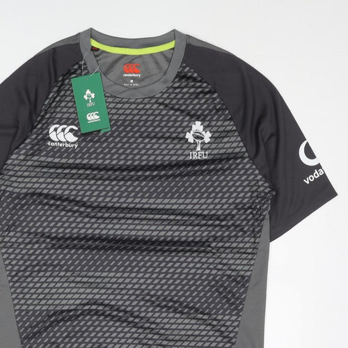 Canterbury Mens Grey Polyester Basic T-Shirt Size M Round Neck Pullover - Logo IRFU Geometric Print