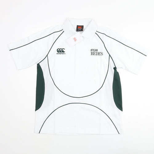 Canterbury Boys White Colourblock Polyester Basic Polo Size 12 Years Collared Button - Logo #TEAM BEDE'S