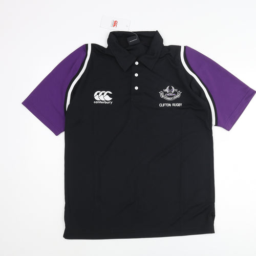 Canterbury Mens Black Colourblock Polyester Basic Polo Size M Collared Button - Logo 1872 Clifton Rugby