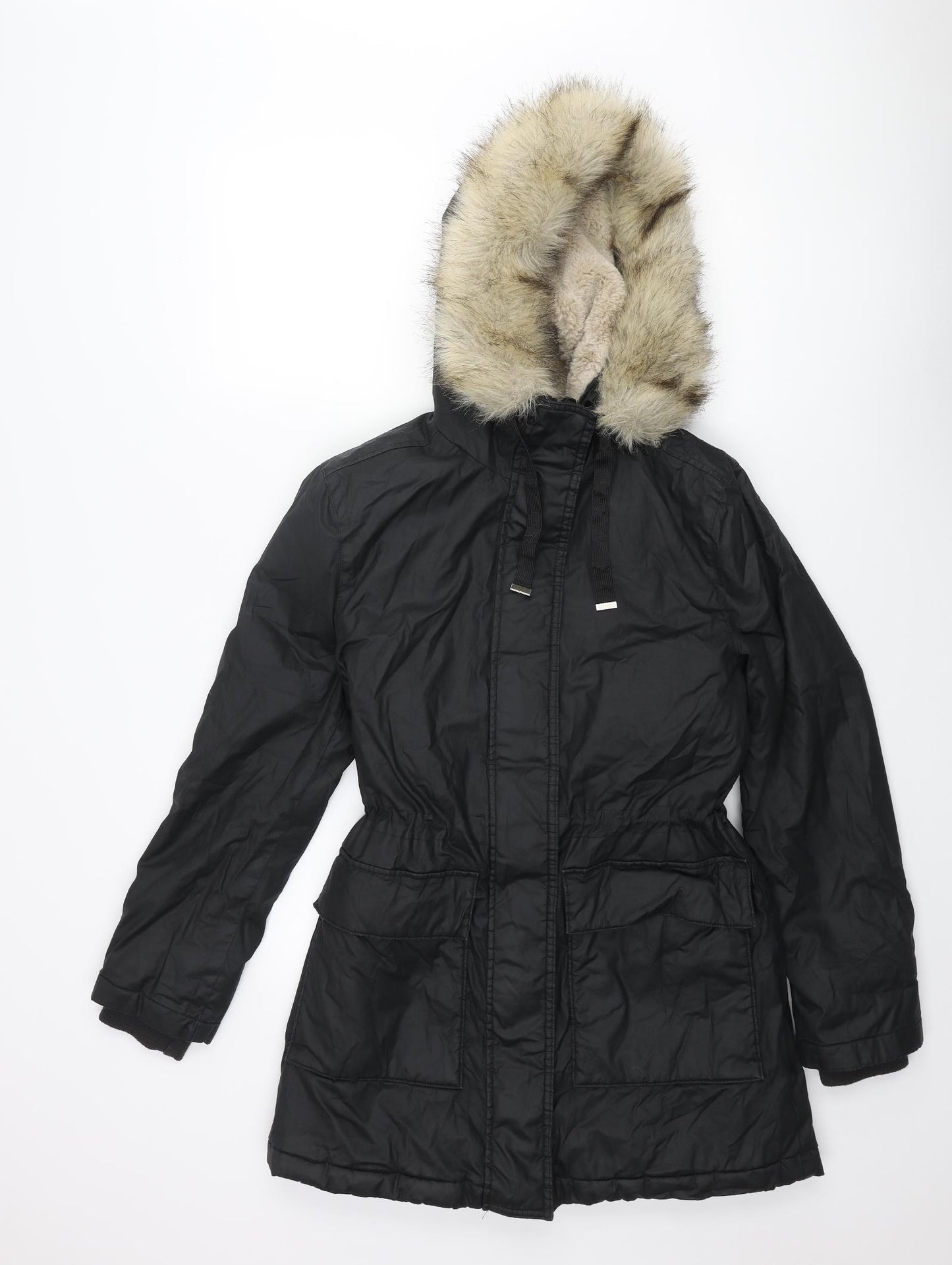 Marks and Spencer Womens Black Parka Coat Size 8 Zip