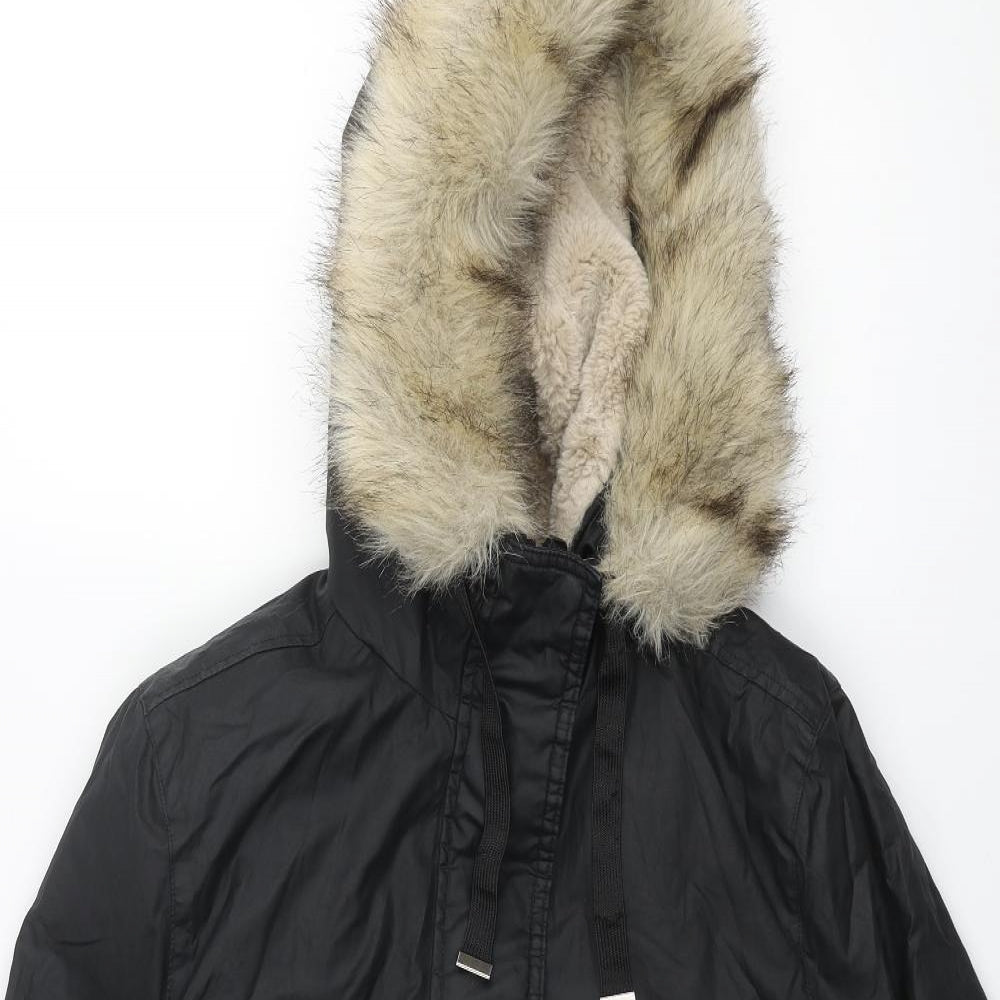 Marks and Spencer Womens Black Parka Coat Size 8 Zip