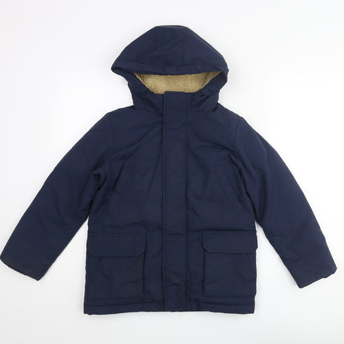 Uniqlo Boys Blue Parka Coat Size 7-8 Years Zip - Fleece Lined