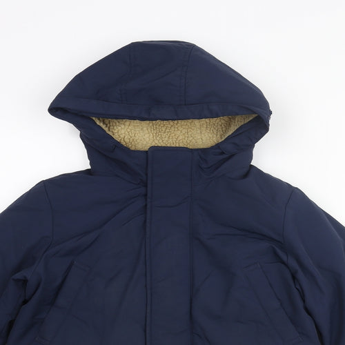 Uniqlo Boys Blue Parka Coat Size 7-8 Years Zip - Fleece Lined