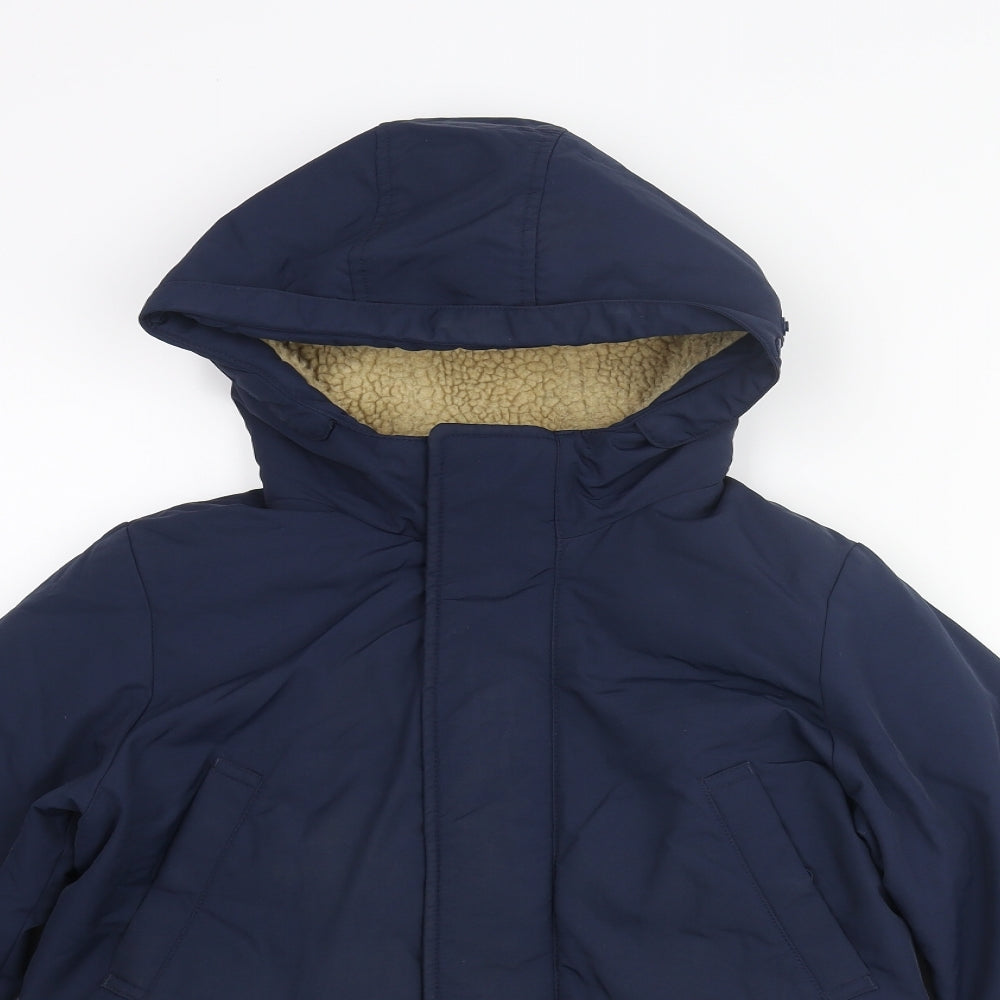 Uniqlo Boys Blue Parka Coat Size 7-8 Years Zip - Fleece Lined
