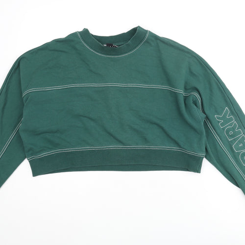 IVY PARK Womens Green Cotton Pullover Sweatshirt Size 2XS Pullover - Ivy Park Logo Stitch Detail Cropped