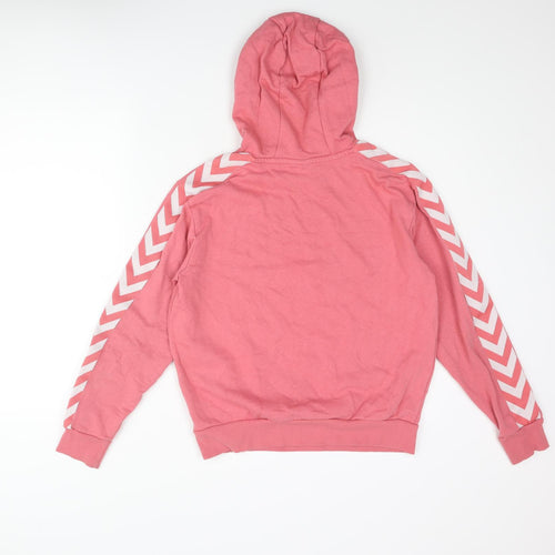 Hummel Womens Pink Cotton Pullover Hoodie Size S Pullover - Taped Sleeves Logo