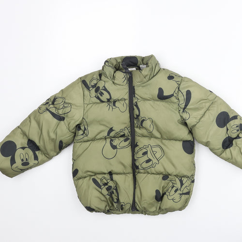 H&M Boys Green Geometric Puffer Jacket Coat Size 3-4 Years Zip - Disney Mickey Mouse & Friends