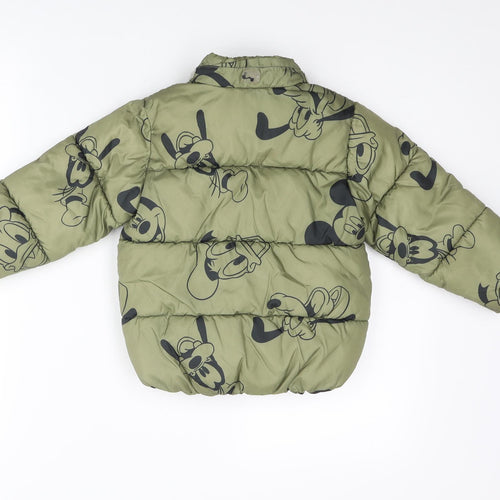 H&M Boys Green Geometric Puffer Jacket Coat Size 3-4 Years Zip - Disney Mickey Mouse & Friends