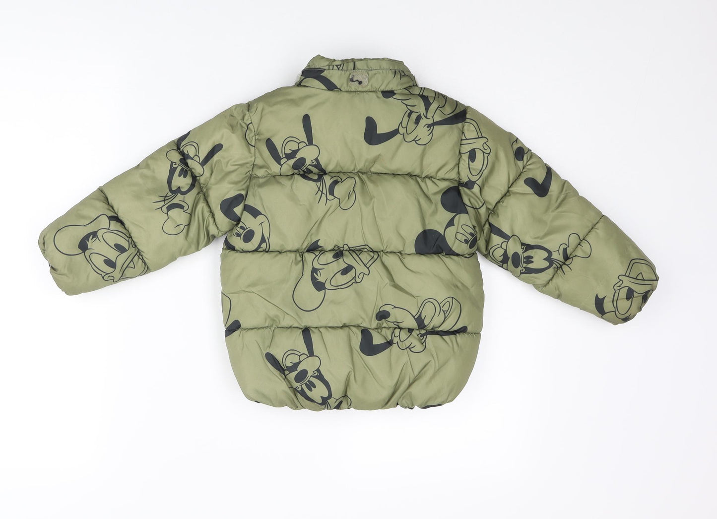H&M Boys Green Geometric Puffer Jacket Coat Size 3-4 Years Zip - Disney Mickey Mouse & Friends