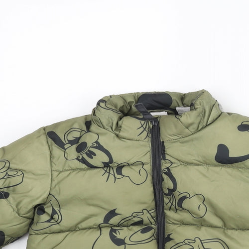 H&M Boys Green Geometric Puffer Jacket Coat Size 3-4 Years Zip - Disney Mickey Mouse & Friends