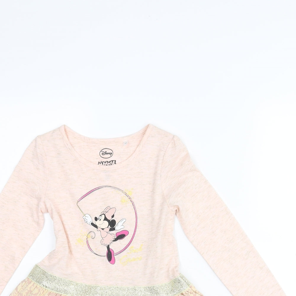Disney Girls Pink Polyester Fit & Flare Size 7 Years Round Neck Pullover - Mini Mouse