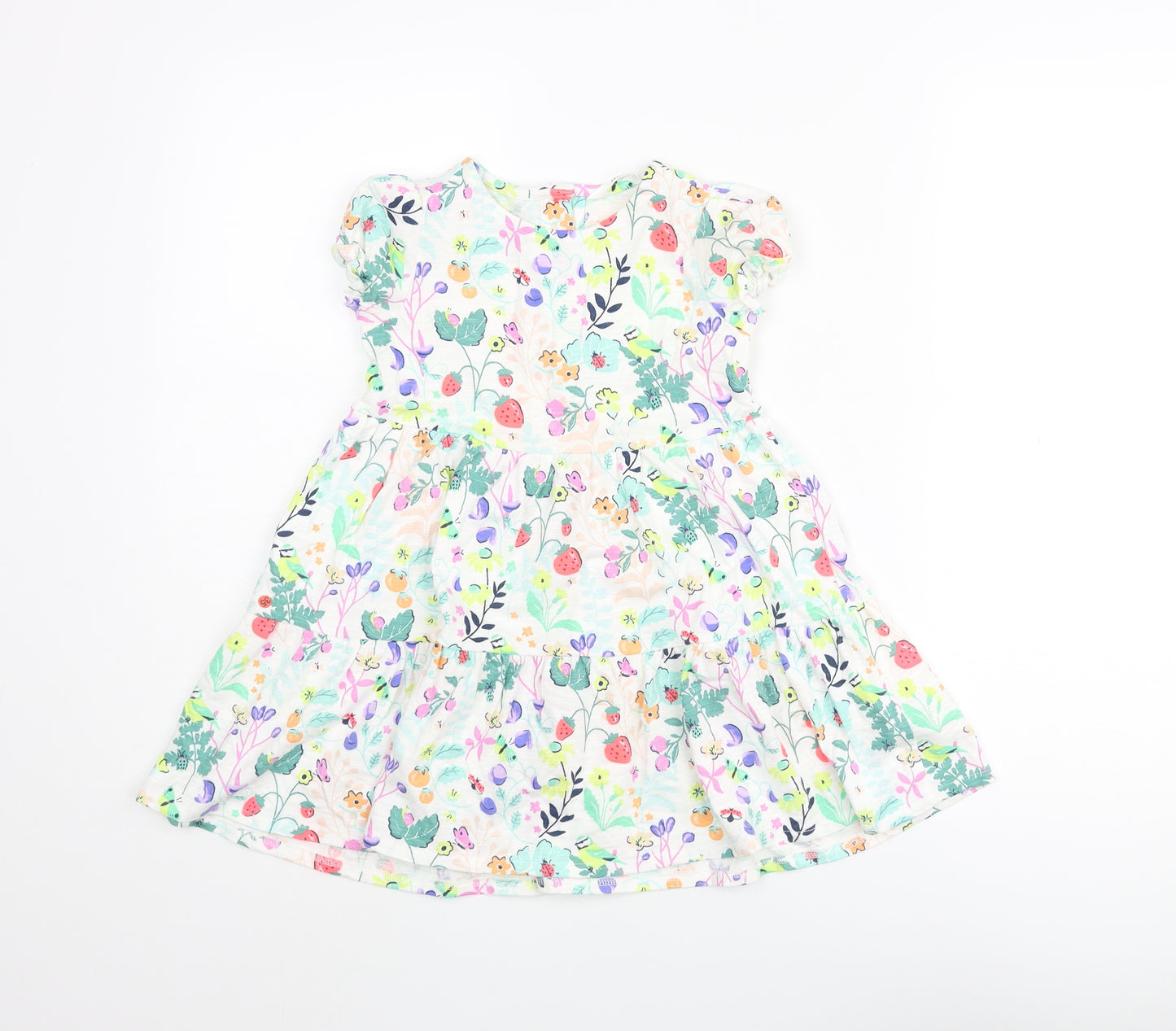 Marks and Spencer Girls Multicoloured Floral Cotton A-Line Size 4-5 Years Round Neck Button