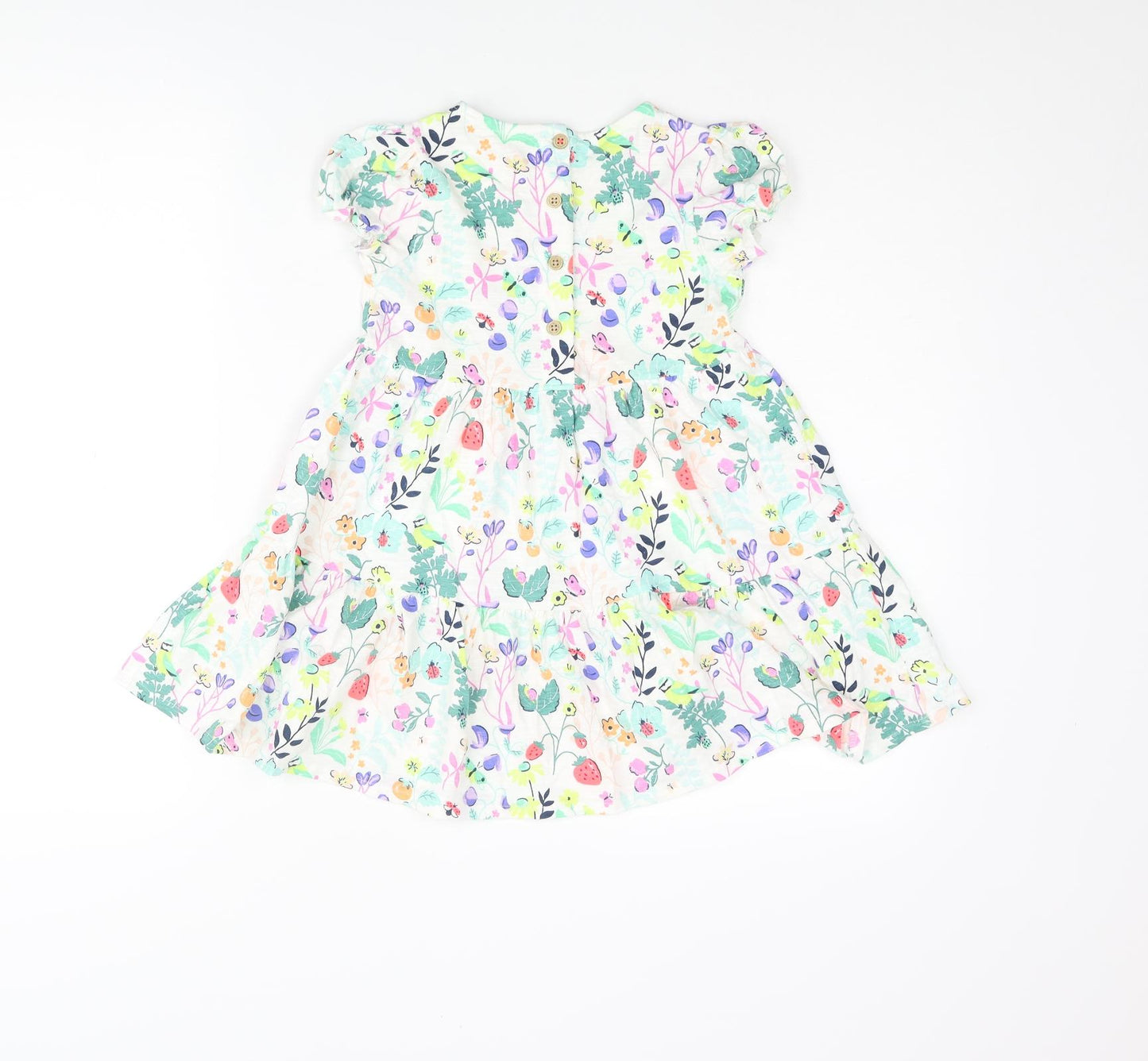 Marks and Spencer Girls Multicoloured Floral Cotton A-Line Size 4-5 Years Round Neck Button
