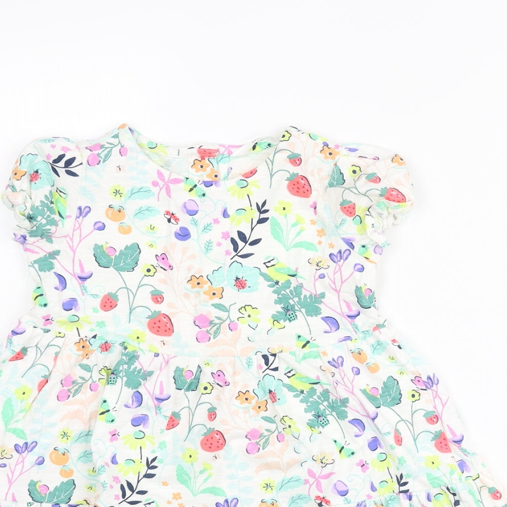 Marks and Spencer Girls Multicoloured Floral Cotton A-Line Size 4-5 Years Round Neck Button