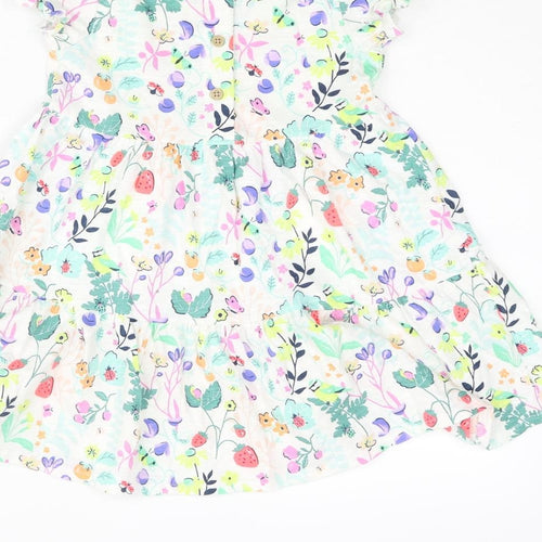 Marks and Spencer Girls Multicoloured Floral Cotton A-Line Size 4-5 Years Round Neck Button