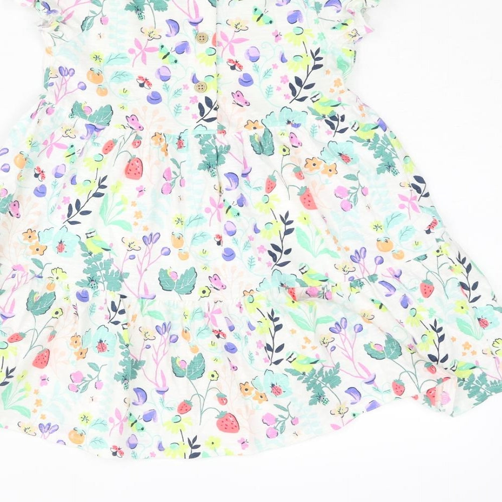 Marks and Spencer Girls Multicoloured Floral Cotton A-Line Size 4-5 Years Round Neck Button