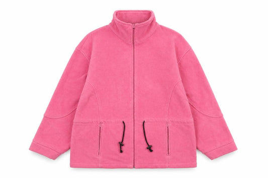 Front view of L.X.D women’s pink jacket, size M, zip - drawstring detail