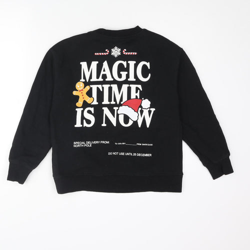 Zara Boys Black Cotton Pullover Sweatshirt Size 9-10 Years Pullover - Christmas Magic Time Is Now Gingerbread Man