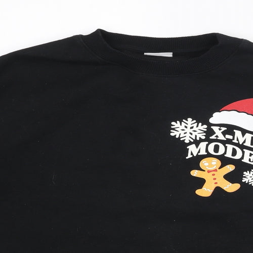Zara Boys Black Cotton Pullover Sweatshirt Size 9-10 Years Pullover - Christmas Magic Time Is Now Gingerbread Man