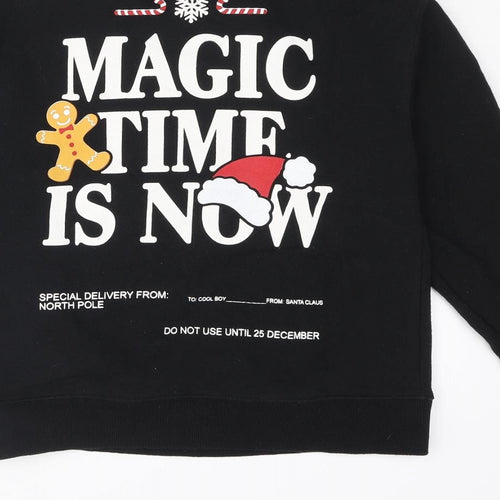 Zara Boys Black Cotton Pullover Sweatshirt Size 9-10 Years Pullover - Christmas Magic Time Is Now Gingerbread Man