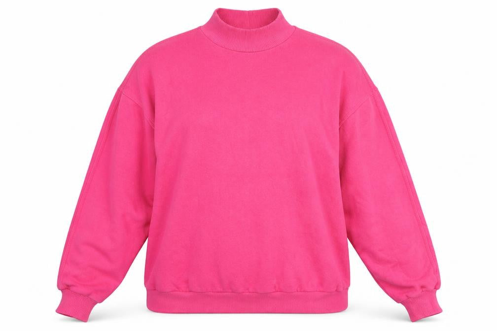 Front view of Bershka women’s pink cotton pullover sweatshirt, size M, pullover - mock neck