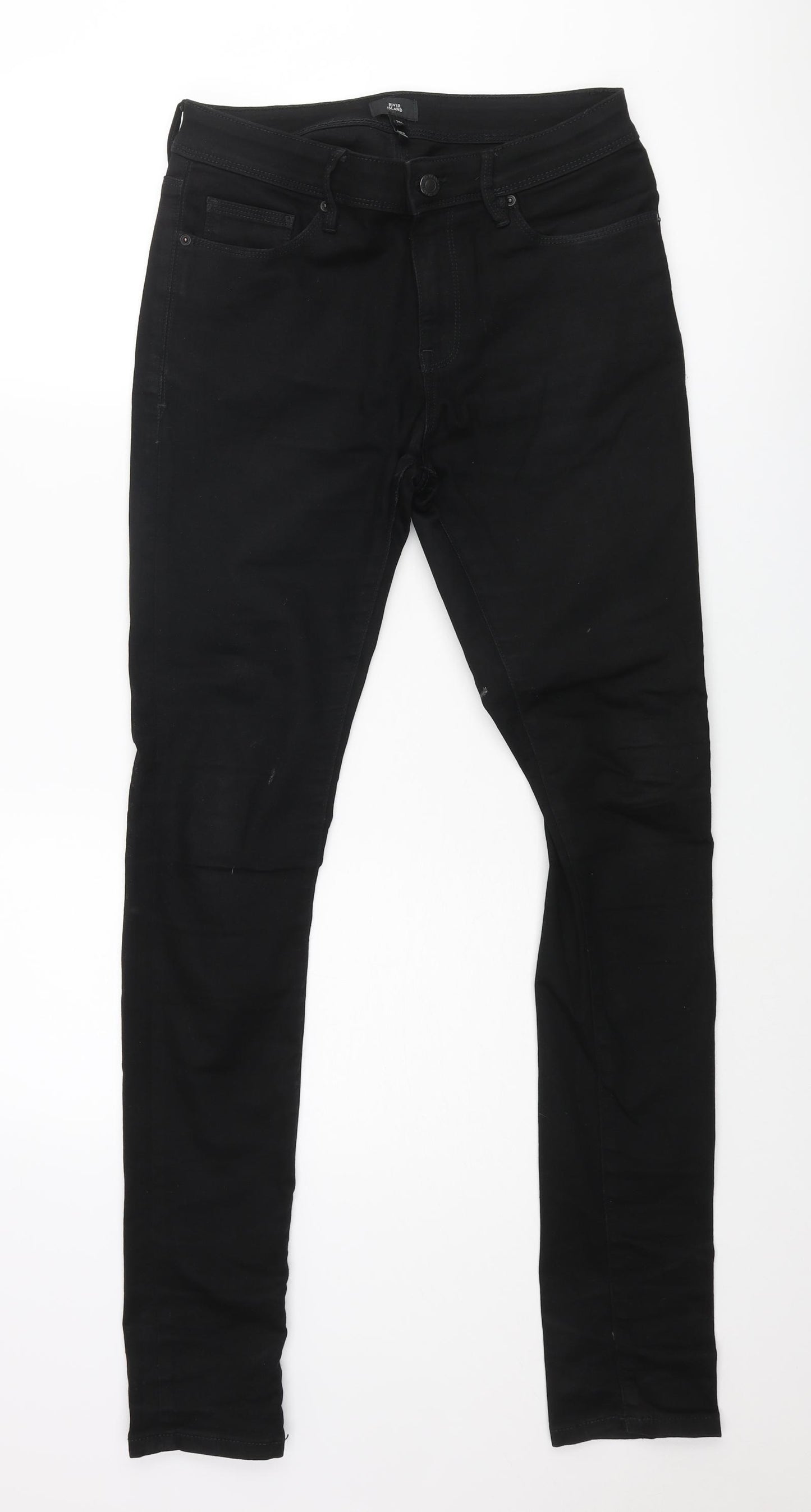 River Island Mens Black Cotton Skinny Jeans Size 28 in L32 in Regular Zip - Spray On