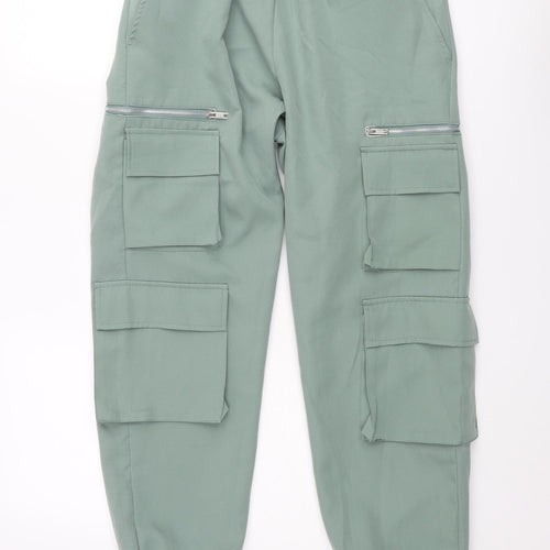 Boohoo Mens Green Polyester Cargo Trousers Size S L28 in Regular Drawstring - Drawstring Hem
