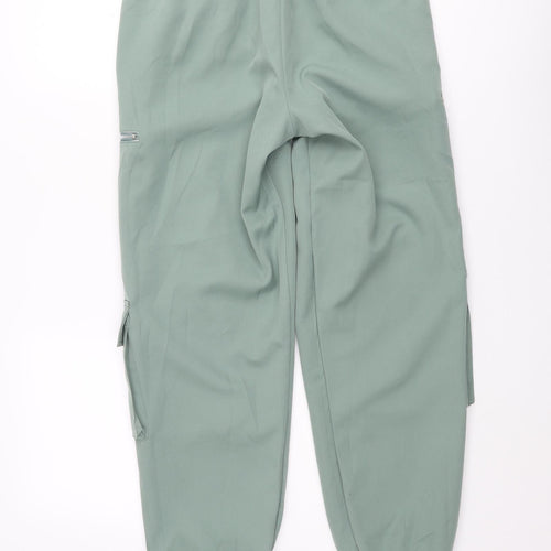 Boohoo Mens Green Polyester Cargo Trousers Size S L28 in Regular Drawstring - Drawstring Hem