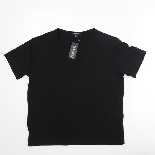 Boohoo Womens Black Cotton Basic T-Shirt Size S V-Neck