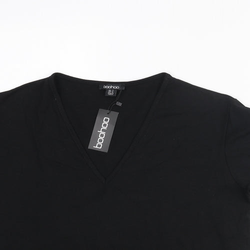 Boohoo Womens Black Cotton Basic T-Shirt Size S V-Neck