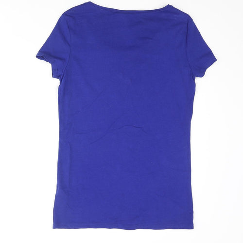 Divided by H&M Womens Blue Cotton Basic T-Shirt Size S Scoop Neck