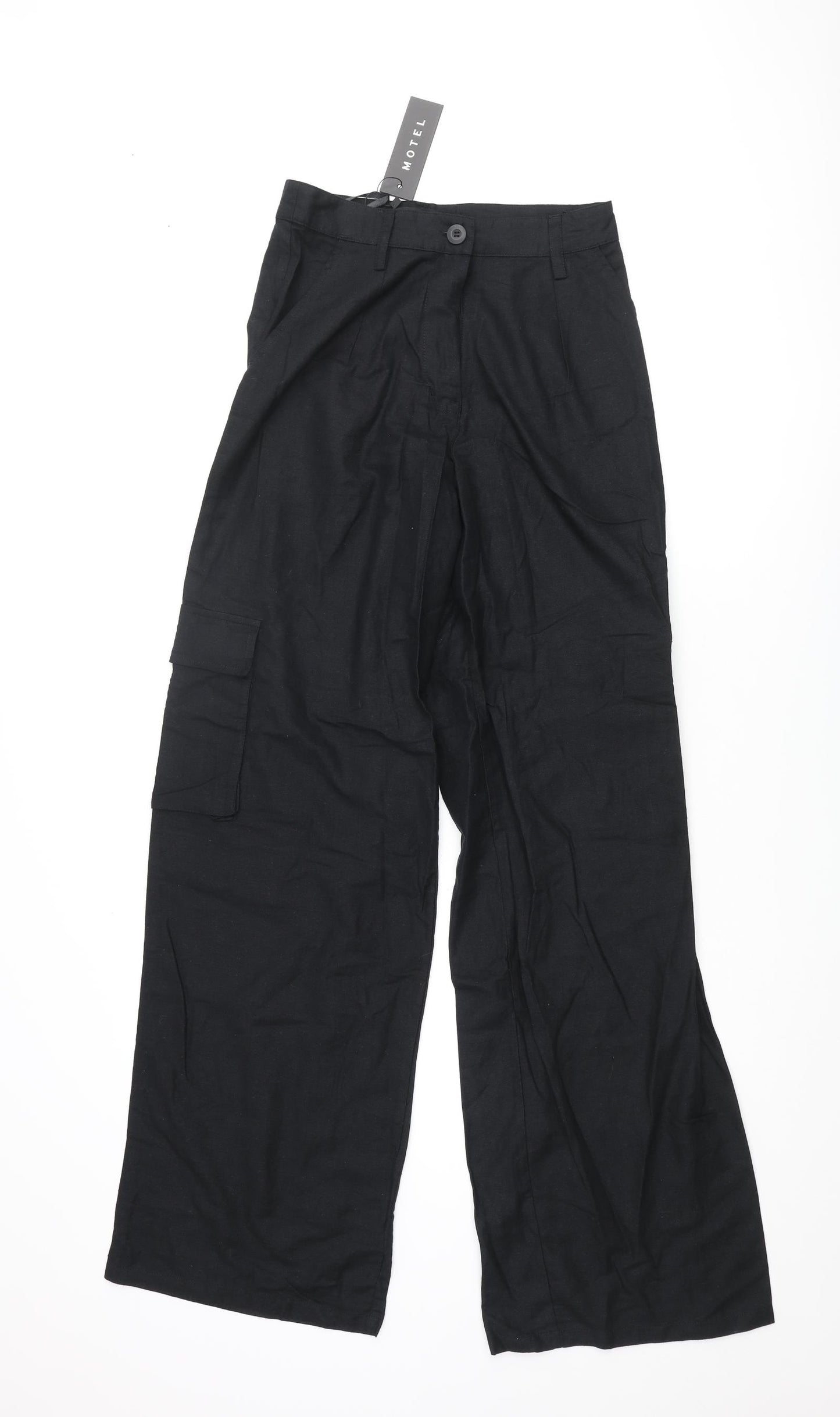 Motel Womens Black Cotton Cargo Trousers Size S L32 in Regular Zip