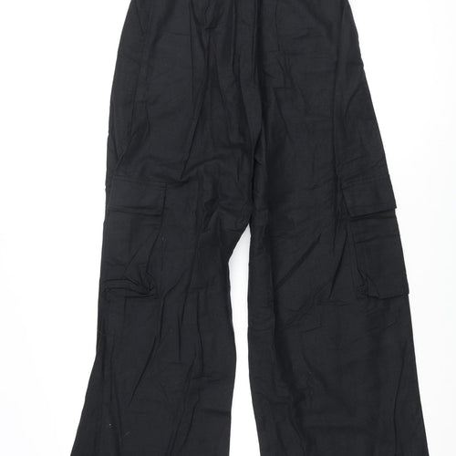 Motel Womens Black Cotton Cargo Trousers Size S L32 in Regular Zip