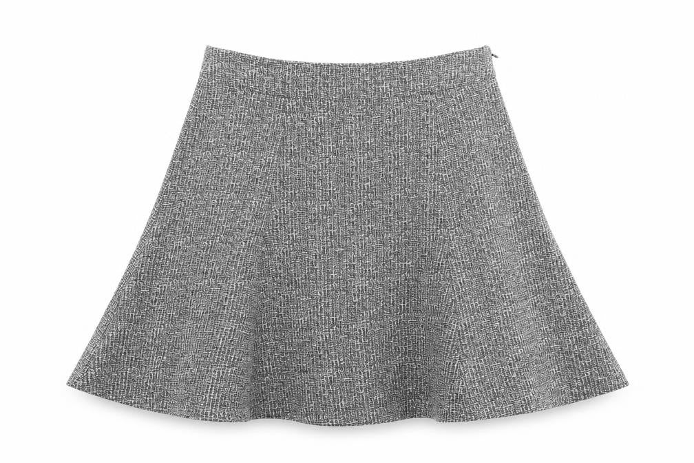 Front view of Gap women’s grey geometric polyester flare skirt, size UK 8, zip
