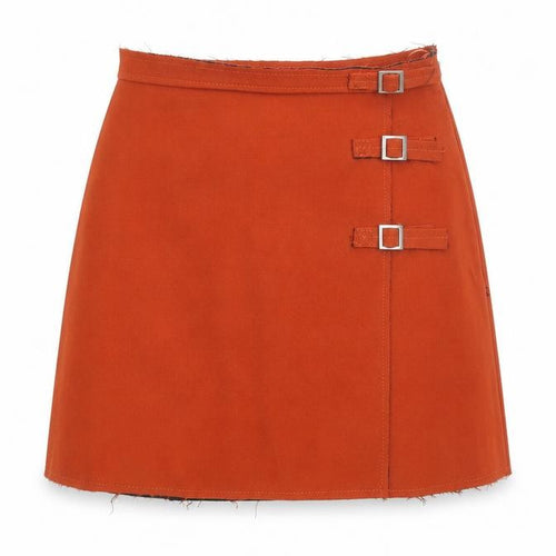 Topshop Womens Orange Polyester A-Line Skirt Size 6 Zip - Raw Finishings Buckle Detail