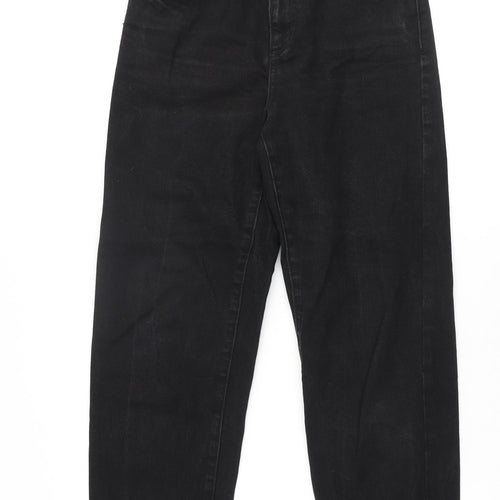 Topshop Womens Black Cotton Mom Jeans Size 8 L25 in Regular Zip - Raw Hem