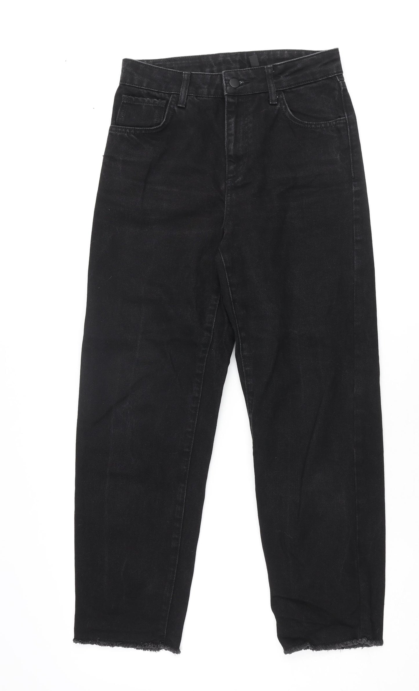 Topshop Womens Black Cotton Mom Jeans Size 8 L25 in Regular Zip - Raw Hem