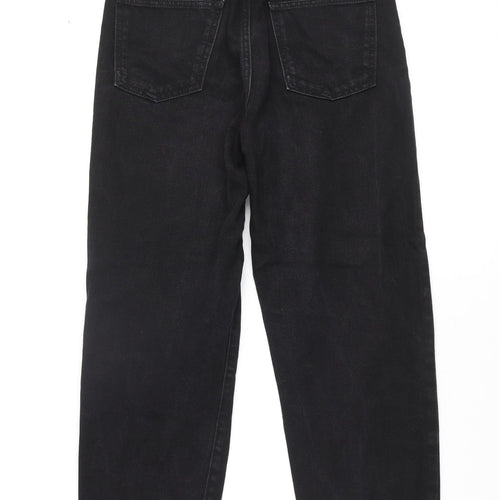Topshop Womens Black Cotton Mom Jeans Size 8 L25 in Regular Zip - Raw Hem