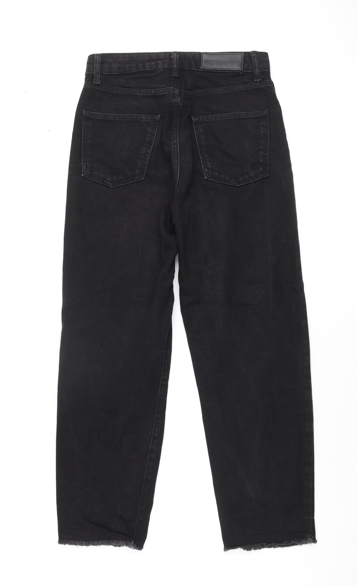 Topshop Womens Black Cotton Mom Jeans Size 8 L25 in Regular Zip - Raw Hem
